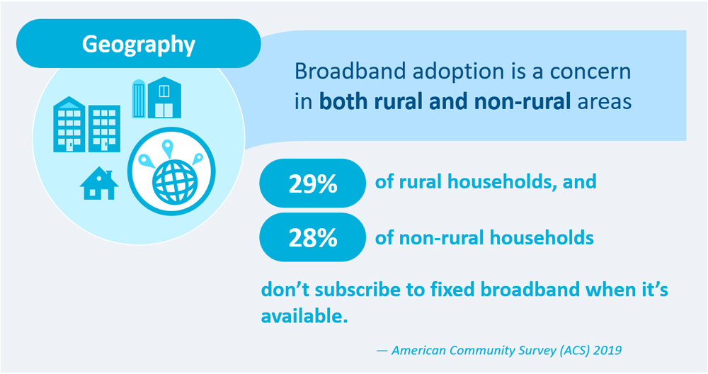 29% of rural households and 28% of non-rural households do not subscriber to fixed broadband when it is available